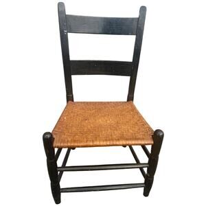 Vintage Shaker Ladderback Chair w/ Woven Rush Seat – 32x16x14 Rustic Primitive